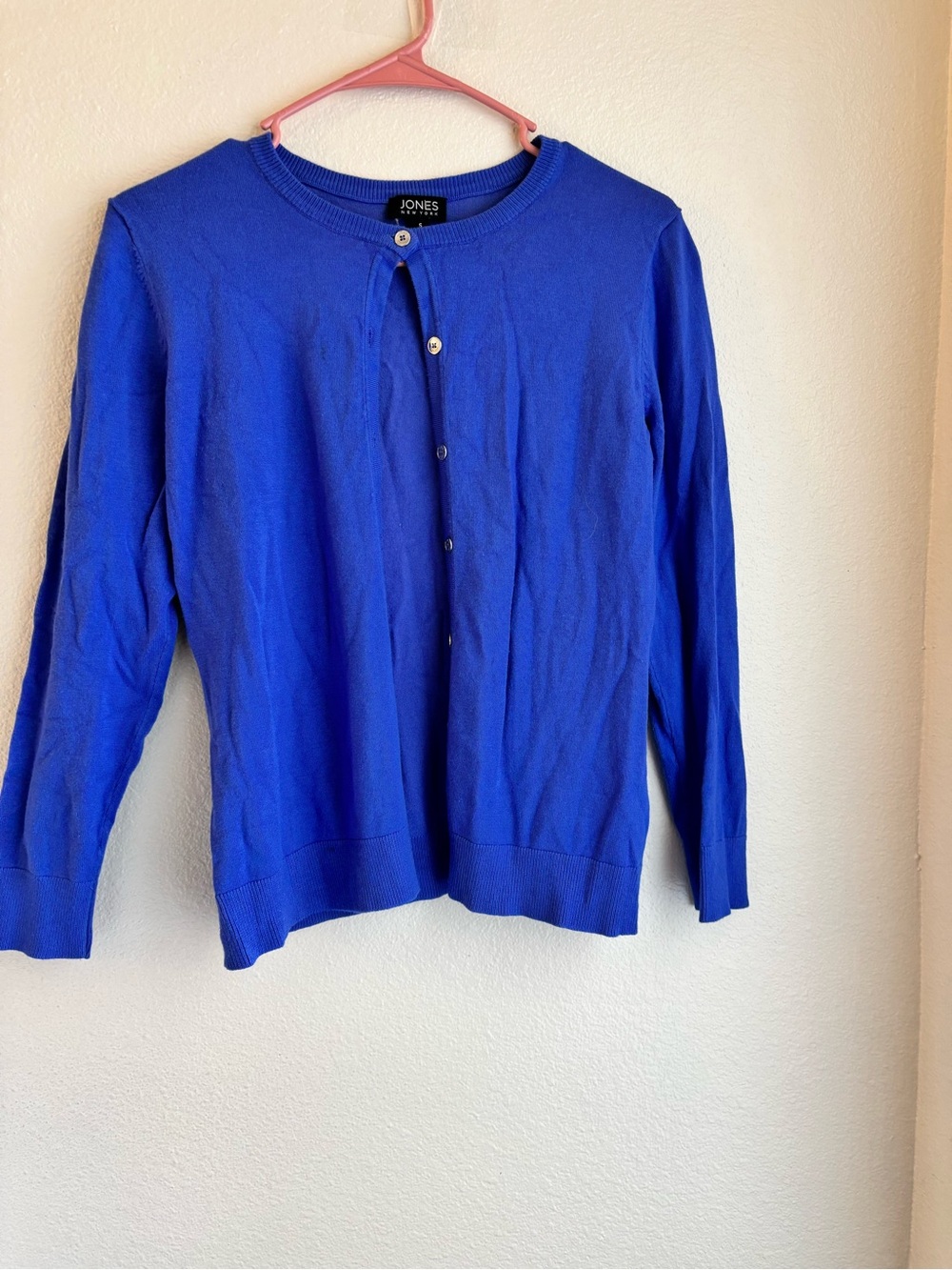 Jones New York Cardigan Sweater Womens Small Blue Button Front Long Sleeve Knit